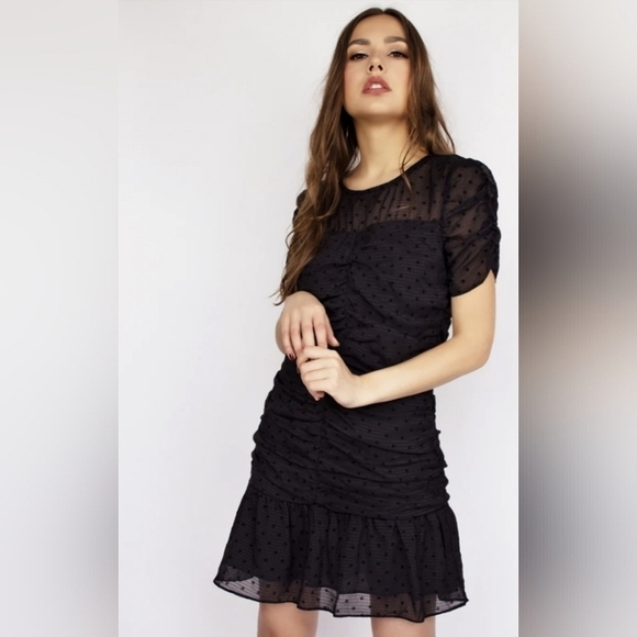 NWT Storia Black Gathered Ruched Sheer Dress Size S - Picture 1 of 5